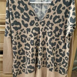 Leopard Print V-Neck Sweater Tunic